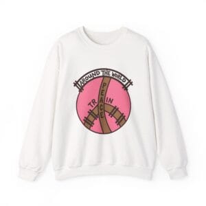 Peace Train Crewneck Sweatshirt — "Around the World" Pink Peace Sign